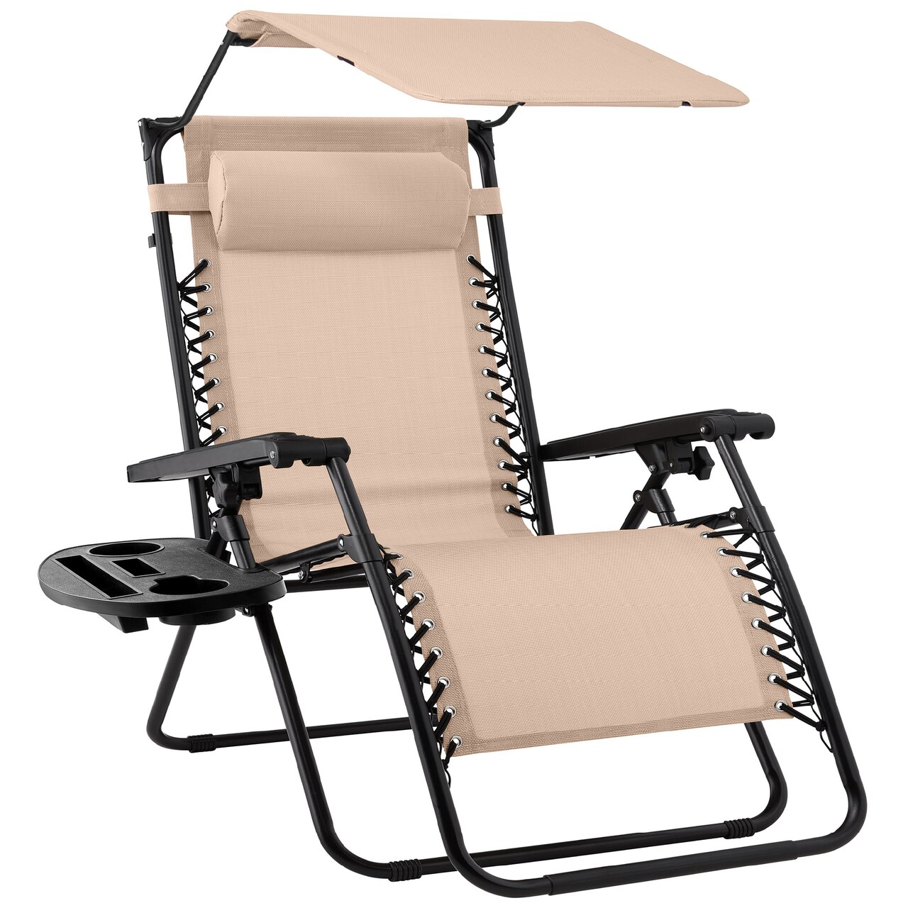 Best Choice Products Folding Zero Gravity Recliner Patio Lounge Chair w/ Canopy Shade, Headrest, Tray